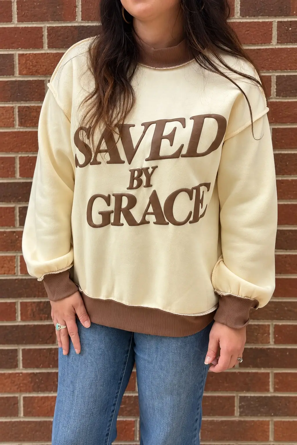 Saved By Grace Oversized Mock Neck Sweatshirt